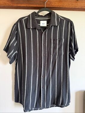 Katin Black and White Vertical Stripe Short-Sleeve Button-Down